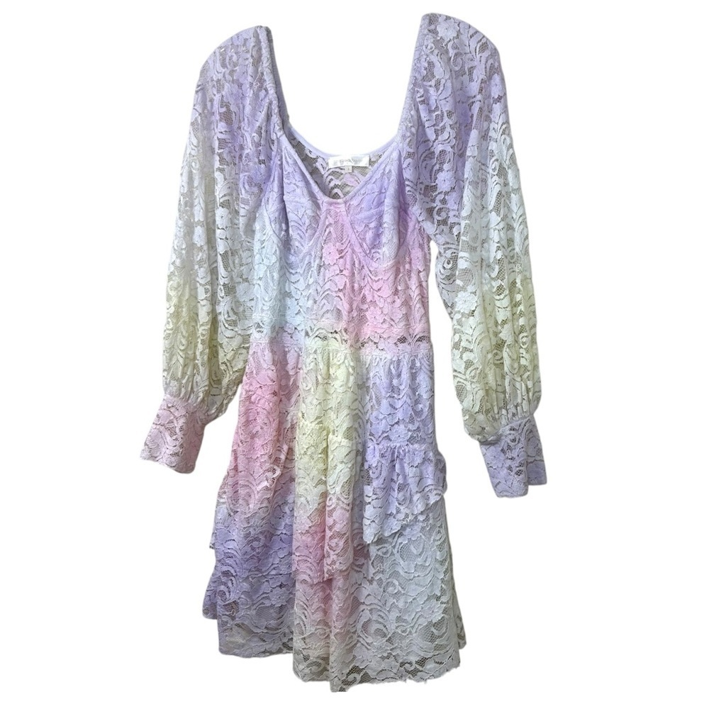 LoveShackFancy Pastel Lace Mini Dress in Pink, Purple, Cream - Picture 6 of 16
